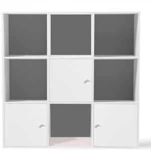 Idmarket - Meuble de rangement cube rudy 9 cases bois blanc avec 3 portes fond gris - Gris - Publicité