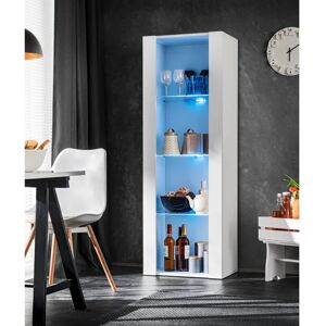 Vitrine Armoire Tivoli, Blanc/Blanc, Largeur 55cm x Hauteur 159cm x Profondeur 35cm, led Blues, 3 étagères, pour Salon, Chambre, Entrée - Komodee - Publicité