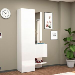Web Furniture - Meuble d'entrée avec miroir porte miroirpenderie étagère à chaussures blanc laqué Chica - Publicité