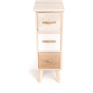 INTEMPORA Meuble De Rangement, Table de Nuit Chevet, Chiffonnier Bois Blanc Beige Paulownia Pin 3 Tiroirs Design Scandinave 25x29x71CM- Meuble de chambre - Bois - Publicité