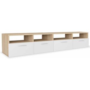 Helloshop26 - Meuble télé buffet tv télévision design pratique aggloméré 95 cm chêne et blanc - Publicité