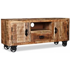 Helloshop26 - Meuble télé buffet tv télévision design pratique bois de manguier brut 120 cm - Publicité