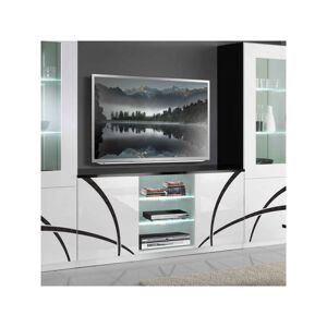 TMM Meuble tv 2 portes Blanc/Noir à leds - cross - l 150 x l 47 x h 70 cm - Publicité