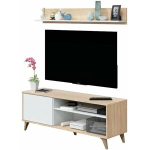 MIROYTENGO Kikua Plus tv Unit With Shelf Living Room Dining Room Colour Canadian Oak And White Artik Nordic Style - Publicité