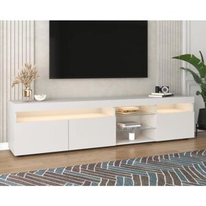 YOZHIQU Meuble TV bas (180 cm, avec éclairage LED, 3 portes, 180 x 35 x 45 cm), blanc - Publicité