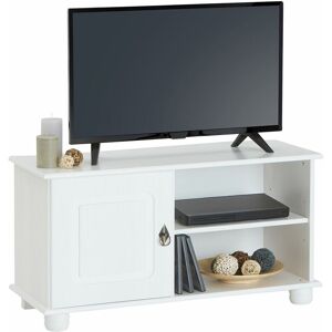 Idimex Meuble tv belfort banc télé de 94 cm en bois avec 1 porte et 2 niches, en pin massif lasuré blanc - Blanc - Publicité