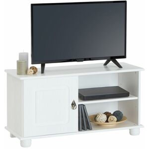 - Meuble tv belfort banc télé de 94 cm en bois avec 1 porte et 2 niches, en pin massif lasuré blanc - Blanc