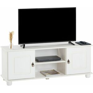 Idimex Meuble tv belfort banc télévision de 134 cm en bois style campagne avec 2 portes et 2 niches, en pin massif lasuré blanc - Blanc - Publicité