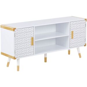 Meuble TV Buffet Blanc et Bois Clair avec 2 Compartiments à Portes et Étagère Meuble de Rangement Fonctionnel pour Intérieur Rétro Scandinave Beliani - Publicité