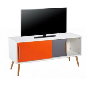 Beaux Meubles Pas Chers - Meuble tv 50 Pouces Blanc Portes Coulissantes Orange et Gris 120 cm - Blanc - Publicité