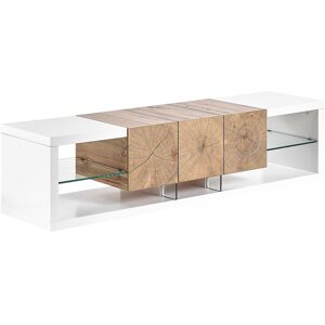 Meuble tv Buffet Design Effet Bois Clair et Blanc avec 3 Tiroirs Cubes Spacieux Pratique et Tendance pour Intérieur Ultra Moderne Beliani Bois clair - Publicité