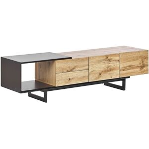 BELIANI Meuble tv Buffet Design Effet Bois Clair et Noir avec 2 Tiroirs et Compartiments à Portes Spacieux Meuble Tendance pour Intérieur - Noir - Publicité