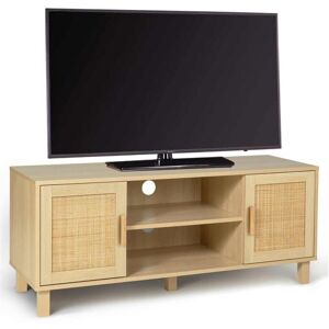 IDMARKET Meuble tv 115 cm vintage elin 2 portes effet naturel cannage - Naturel - Publicité