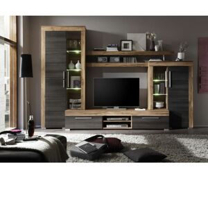 SANS MARQUE Ensemble meuble TV BOOM - TREND TEAM - 5 Portes - LED - Noyer satiné et chene brun foncé - Publicité