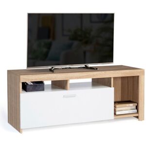 Idmarket - Meuble tv 110 cm malo bois et placard blanc - Bois-clair - Publicité