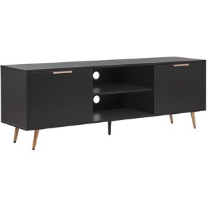 Meuble tv Noir et Doré avec 2 Compatiments à Portes et Étagère Banquette Télé Pratique pour Salon Moderne et Traditionnel Beliani Doré - Publicité