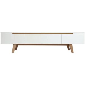 MILIBOO Meuble tv scandinave blanc brillant et bois L180 cm melka - Blanc - Publicité