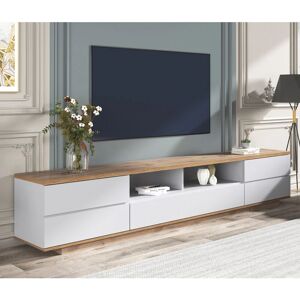 MODERNLUXE Meuble tv scandinave contemporain - l 180cm - 5 portes et 8 compartiments - Naturel & Blanc - Publicité