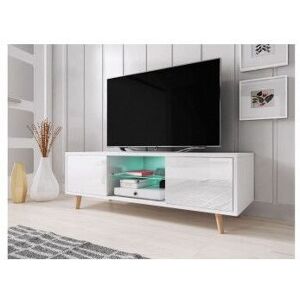 Azura Home Design - Meuble tv sweeden, 140 cm, laqué blanc - Eclairage: sans leds - Blanc - Publicité