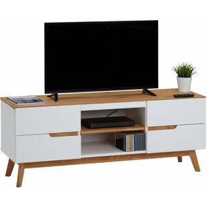 Idimex Meuble tv tibor banc télé de 149 cm au style scandinave design vintage nordique avec 4 tiroirs 2 niches, en pin massif lasuré blanc - Blanc - Publicité