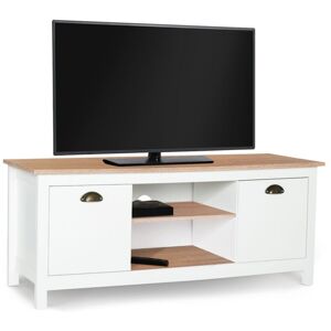 IDMARKET Meuble TV 113 cm vintage ISIS bois et blanc - Publicité