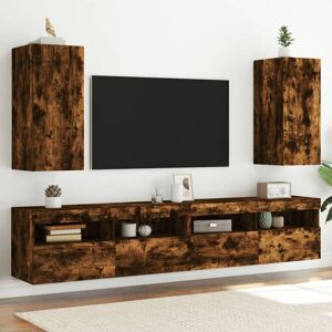 AVIMAC Meubles tv muraux et lumières led 2pcs chêne fumé 30,5x35x70 cm - Publicité