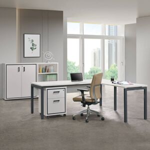 ALTOBUY Modia - Bureau 180cm + Extension + Caisson H64cm + 2 Meubles de Rangement - Blanc - Publicité