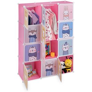 Relaxdays Armoire chambre d'enfant, modulable, 2 tringle à vêtements, DIY, étagère animaux, HLP 145x110x37 cm, rose - Publicité