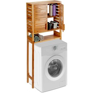 Armoire de machine à laver en bambou, droit, portes en lamelles, 3 supports, armoire wc, HlP 164x66x26 cm, - Relaxdays - Publicité