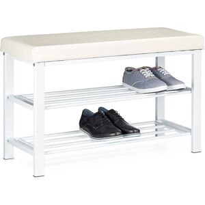 Banc de rangement à chaussures, pour 6-8 paires, meuble en similicuir, 2 niveaux, HxlxP 49 x 81 x 31 cm, blanc - Relaxdays - Publicité