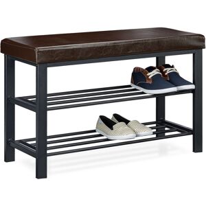 Banc de rangement à chaussures, pour 6-8 paires, meuble en similicuir, 2 niveaux, HxlxP 49 x 81 x 31 cm, brun - Relaxdays - Publicité