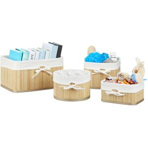 Boîte de rangement, bambou, lot de 4, corbeilles d'armoire, étagère et placard, 4 tailles différentes, nature - Relaxdays - Publicité