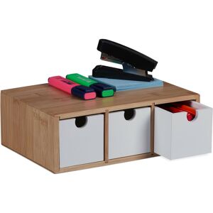 Relaxdays - Boîte à tiroirs, bambou et mdf, mini-commode 3 compartiments, HxLxP : 9 x 26 x 18 cm, organiseur, nature/blanc - Publicité