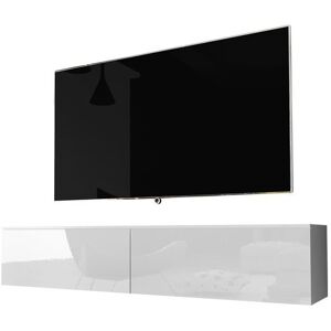 - kane - Meuble tv à suspendre / Banc tv (blanc mat / blanc brillant, 140 cm, sans led)