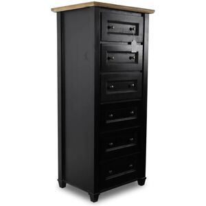 DECORATION D’AUTREFOIS Semainier Chiffonnier 6 Tiroirs Bois Noir 61x49x138cm - Bois-MDF - Noir - Publicité