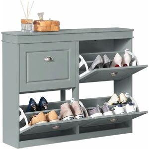 Sobuy - FSR79-HG Meuble de Rangement à Chaussures Armoire à Chaussures Commode à Chaussures 4 abattants Meuble d'entrée Coffre Rangement pour Chaussures – Gris - Publicité