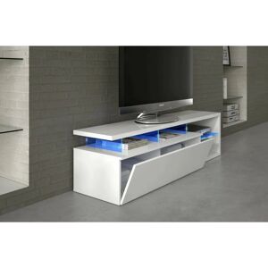 Support tv Dlupert, Buffet pour télévision de salon avec 1 porte, Meuble télé avec éclairage led, Buffet salon, 150x41h50 cm, Blanc brillant - Dmora - Publicité