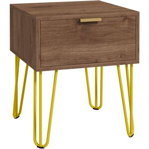 HOMCOM Table de chevet table de nuit avec tiroir table d'appoint - pieds en épingle à cheveux acier doré - dim. 39,5L x 41l x 49H cm marron - Marron - Publicité