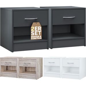 Casaria Table de chevet avec tiroir poignée aspect alu Table de nuit 41 x 39 x 28 cm Mobilier chambre à coucher commode rangement Set de 2 anthracite - Publicité