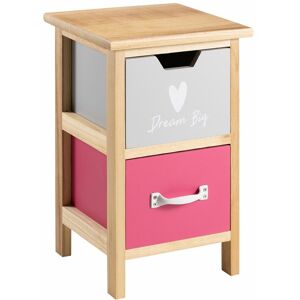 Idimex Table de chevet enfant esta petite commode en bois de paulownia naturel, 2 tiroirs gris et rose aux motifs coeur - Gris, Naturel, Rose - Publicité