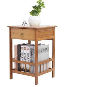 UNHO Table de Chevet pour Adulte, Table de Nuit Industrielle Bambou Chevet de Lit Scantinave Bois Étagère de Rangement Vintage pour Chambre Salon Bureau - 30x30x49cm - Publicité