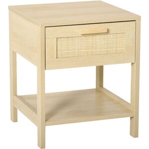 HOMCOM Table de chevet tiroir et étagère cannage en rotin dim. 40L x 40l x 48H cm mdf aspect bois clair - Publicité