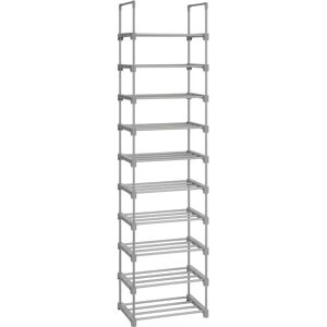 SONGMICS Étagère à chaussures à 10 niveaux, Meuble de rangement polyvalent, cadre en fer, personnalisable, peu encombrant, pour entrée, salon, chambre, 45 x 30 x 174 cm, Gris LSA025G02 - Publicité