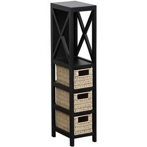 Tendance - Meuble de rangement 1 Étagère et 3 Paniers en Bois Noir et Beige h 82 cm Noir - Publicité