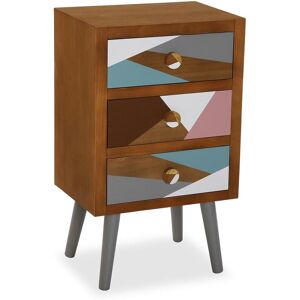 Willow Table de chevet Petite table Décoration ou Table d'appoint pour la chambre ou le salon Meuble Rangement, avec 3 tiroirs, (h x l x l) 40 x 28 x 67 cm, Bois, Couleur: Marron, rose et bleu - Marron, rose et bleu - Versa