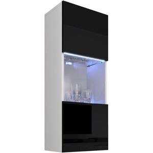 Design Ameublement - Vitrine Murale Verticale avec led Meuble de Rangement 40x126x29cm 3 compartiments 1 porte 1 vitrine Modèle Nora V3 Blanc et Noir Finition brillante - Blanc/Noir - Publicité