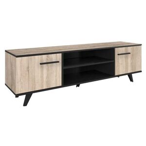 MIROYTENGO Table tv-tv Way en chêne brossé et noir avec portes et compartiment 151x46 - Publicité