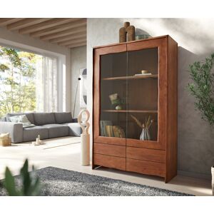 Vitrine Live-Edge 120x190 cm acacia marron 2 portes 4 tiroirs en bois massif