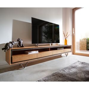 DELIFE Buffet bas Stonegrace 240 cm acacia nature 2 compartiments 4 tiroirs placage