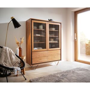 DELIFE Vitrine Stonegrace 115x150 acacia nature 2 portes 4 tiroirs placage en pierre...